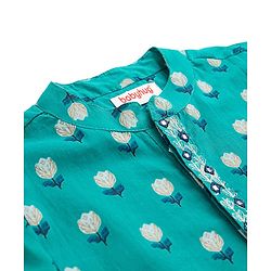 Babyhug Cambric Woven Full Sleeves Kurta Dhoti Set with Floral Print - Turquoise