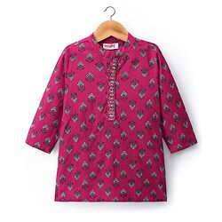 Babyhug Cambric Woven Full Sleeves Kurta Dhoti Set With Floral Print - Red & White