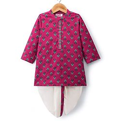 Babyhug Cambric Woven Full Sleeves Kurta Dhoti Set With Floral Print - Red & White