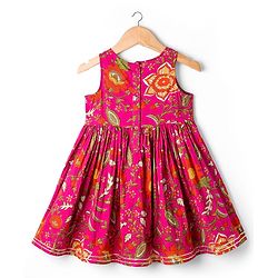 Babyhug Cambric Woven Sleeveless Kurti Palazo & Dupatta Set With Floral Print - Pink