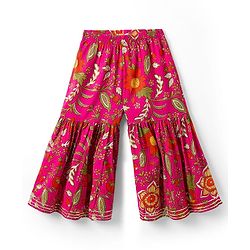 Babyhug Cambric Woven Sleeveless Kurti Palazo & Dupatta Set With Floral Print - Pink