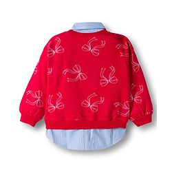 Babyhug Disney Terry Knit Drop Shoulder Full Sleeves Sweatshirt with Inner Shirt & Skirt Set with Minnie Graphics - Red