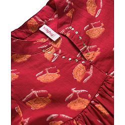 Babyhug Cambric Woven Three Fourth Sleeves Ethnic Dress with Floral Print - Rust Orange