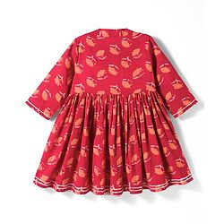 Babyhug Cambric Woven Three Fourth Sleeves Ethnic Dress with Floral Print - Rust Orange