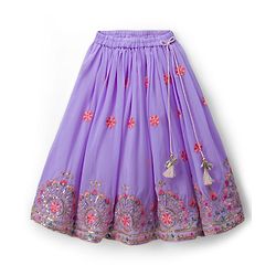 Babyhug Georgette Woven Three Fourth Sleeve Choli Lehenga & Dupatta Set with Floral Embroidery - Lavender