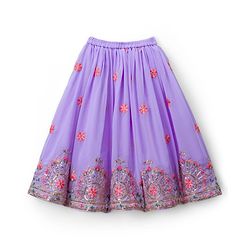 Babyhug Georgette Woven Three Fourth Sleeve Choli Lehenga & Dupatta Set with Floral Embroidery - Lavender