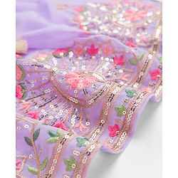 Babyhug Georgette Woven Three Fourth Sleeve Choli Lehenga & Dupatta Set with Floral Embroidery - Lavender