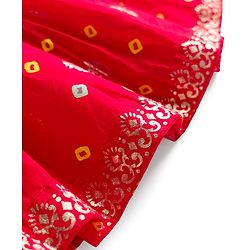 Babyhug Brocade Woven Sleeveless Bandhani Printed Long Brocade Choli & Chanderi Lahenga Set with Dupatta - Red & Yellow