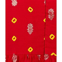 Babyhug Brocade Woven Sleeveless Bandhani Printed Long Brocade Choli & Chanderi Lahenga Set with Dupatta - Red & Yellow