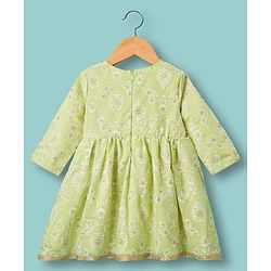 Babyhug Chanderi Woven Three Fourth Sleeves Kurta Salwar & Dupatta Set With Floral Embroidery - Lime Green