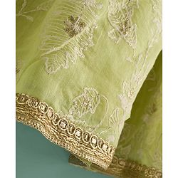 Babyhug Chanderi Woven Three Fourth Sleeves Kurta Salwar & Dupatta Set With Floral Embroidery - Lime Green