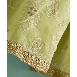 Babyhug Chanderi Woven Three Fourth Sleeves Kurta Salwar & Dupatta Set With Floral Embroidery - Lime Green