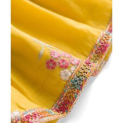 Babyhug Chanderi Woven Half Sleeves Ethnic Dress With Floral Embroidery - Yellow