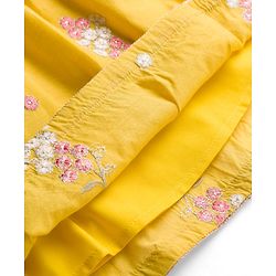 Babyhug Chanderi Woven Half Sleeves Ethnic Dress With Floral Embroidery - Yellow