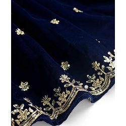 Babyhug Velvet Woven Full Sleeves Floral Embroidered & Sequinned Ethnic Dress- Navy