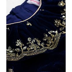 Babyhug Velvet Woven Full Sleeves Floral Embroidered & Sequinned Ethnic Dress- Navy