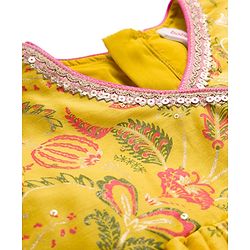 Babyhug Cambric Woven Three Fourth Sleeves Ethnic Dress With Floral Print &With Embroidery Yoke - Yellow