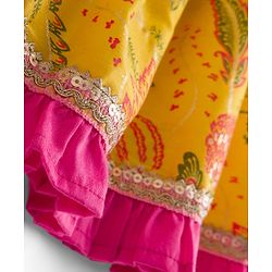 Babyhug Cambric Woven Three Fourth Sleeves Ethnic Dress With Floral Print &With Embroidery Yoke - Yellow