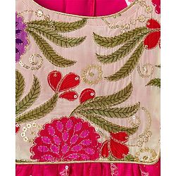 Babyhug Woven Frill Sleeves Ethnic Dress With Floral Embroidery & Sequin Detailing - Fuchsia