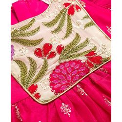 Babyhug Woven Frill Sleeves Ethnic Dress With Floral Embroidery & Sequin Detailing - Fuchsia
