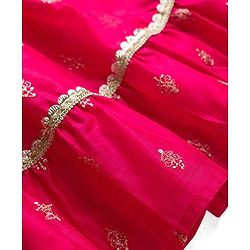 Babyhug Woven Frill Sleeves Ethnic Dress With Floral Embroidery & Sequin Detailing - Fuchsia