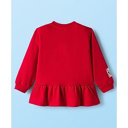 Babyhug Disney Terry Knit Drop Shoulder Full Sleeves Sweatshirt & Leggings Set with Minnie Mouse Graphic & Bow Applique - Red & White