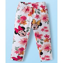 Babyhug Disney Terry Knit Drop Shoulder Full Sleeves Sweatshirt & Leggings Set with Minnie Mouse Graphic & Bow Applique - Red & White