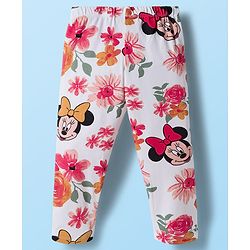 Babyhug Disney Terry Knit Drop Shoulder Full Sleeves Sweatshirt & Leggings Set with Minnie Mouse Graphic & Bow Applique - Red & White