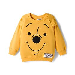 Babyhug Disney Terry Knit Drop Shoulder Full Raglan Sleeves Sweatshirt & Lounge Pant Set with Winnie the Pooh Graphic & Ear Applique - Yellow