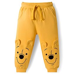 Babyhug Disney Terry Knit Drop Shoulder Full Raglan Sleeves Sweatshirt & Lounge Pant Set with Winnie the Pooh Graphic & Ear Applique - Yellow