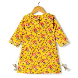 Babyhug Cambric Woven Three Fourth Sleeves  Floral Printed Kurta Gharara Set with Dupatta -  Mustard