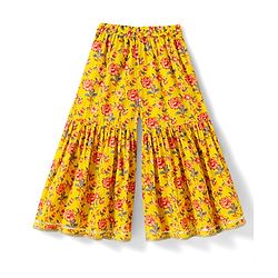 Babyhug Cambric Woven Three Fourth Sleeves  Floral Printed Kurta Gharara Set with Dupatta -  Mustard