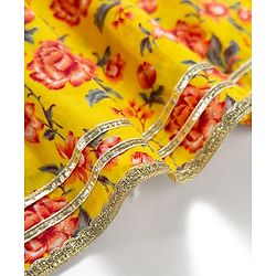 Babyhug Cambric Woven Three Fourth Sleeves  Floral Printed Kurta Gharara Set with Dupatta -  Mustard