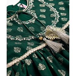 Babyhug Woven Three Fourth Sleeves Kurti Salwar Set With Foil Floral Print & Dupatta - Green