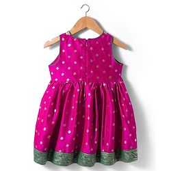 Babyhug Cotton Blend Woven Sleeveless Foil Printed Ethnic Dress - Fuchsia