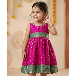 Babyhug Cotton Blend Woven Sleeveless Foil Printed Ethnic Dress - Fuchsia