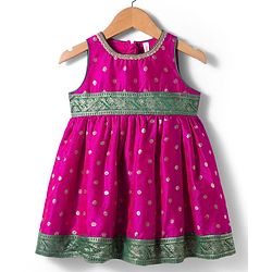 Babyhug Cotton Blend Woven Sleeveless Foil Printed Ethnic Dress - Fuchsia