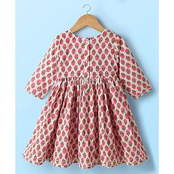 Babyhug Cambric Woven Three Fourth Sleeves Ethnic Dress With Floral Print - Off White