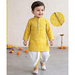 Babyhug Cambric Woven Full Sleeves Striped Kurta Dhoti Set - Yellow