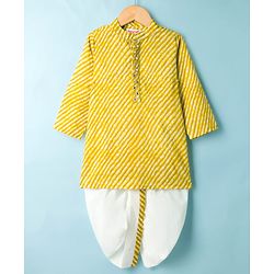 Babyhug Cambric Woven Full Sleeves Striped Kurta Dhoti Set - Yellow