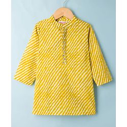Babyhug Cambric Woven Full Sleeves Striped Kurta Dhoti Set - Yellow