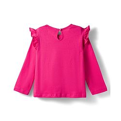 Babyhug 100% Cotton Knit Full Sleeves Top with Frill & Floral Print - Dark Pink