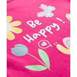 Babyhug 100% Cotton Knit Full Sleeves Top with Frill & Floral Print - Dark Pink