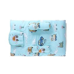 Babyhug 100% Cotton Gadda Bedding Set Cute Car Print - Sea Green| Soft & Breathable Cotton Shell| Mattress with Pillow & 2 Bolsters| Gentle Cushioned Support| Gifting Option for 0to12 Months