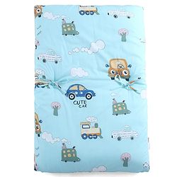 Babyhug 100% Cotton Gadda Bedding Set Cute Car Print - Sea Green| Soft & Breathable Cotton Shell| Mattress with Pillow & 2 Bolsters| Gentle Cushioned Support| Gifting Option for 0to12 Months