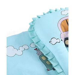 Babyhug 100% Cotton Gadda Bedding Set Cute Car Print - Sea Green| Soft & Breathable Cotton Shell| Mattress with Pillow & 2 Bolsters| Gentle Cushioned Support| Gifting Option for 0to12 Months