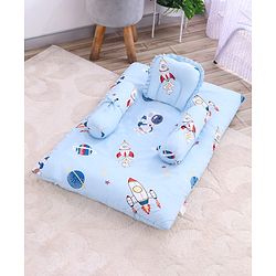 Babyhug 100% Cotton Gadda Bedding Set Cute Car Print - Sea Green| Soft & Breathable Cotton Shell| Mattress with Pillow & 2 Bolsters| Gentle Cushioned Support| Gifting Option for 0to12 Months