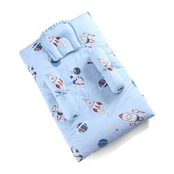 Babyhug 100% Cotton Gadda Bedding Set Cute Car Print - Sea Green| Soft & Breathable Cotton Shell| Mattress with Pillow & 2 Bolsters| Gentle Cushioned Support| Gifting Option for 0to12 Months