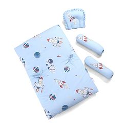 Babyhug 100% Cotton Gadda Bedding Set Cute Car Print - Sea Green| Soft & Breathable Cotton Shell| Mattress with Pillow & 2 Bolsters| Gentle Cushioned Support| Gifting Option for 0to12 Months
