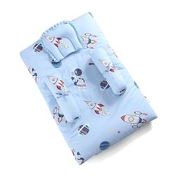 Babyhug 100% Cotton Gadda Bedding Set Cute Car Print - Sea Green| Soft & Breathable Cotton Shell| Mattress with Pillow & 2 Bolsters| Gentle Cushioned Support| Gifting Option for 0to12 Months